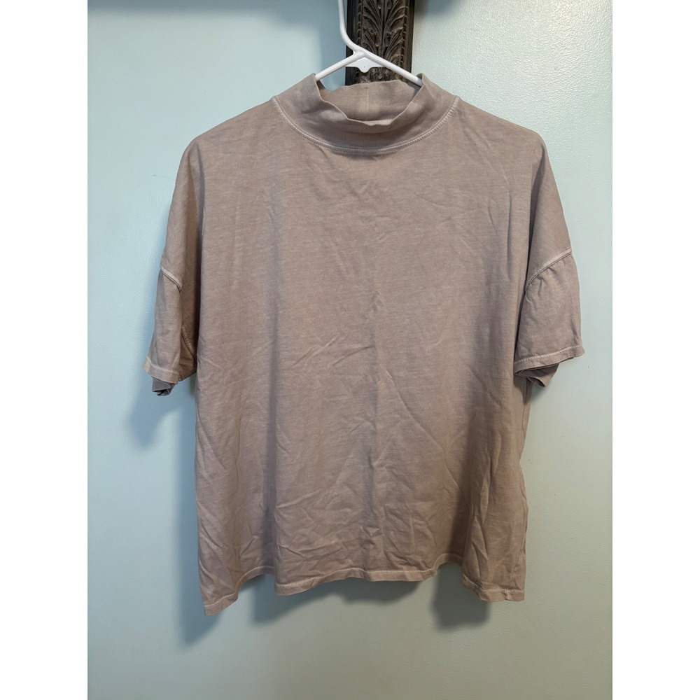 Free People Fearless Tee Shirt Small  Tan Cotton Mock Neck